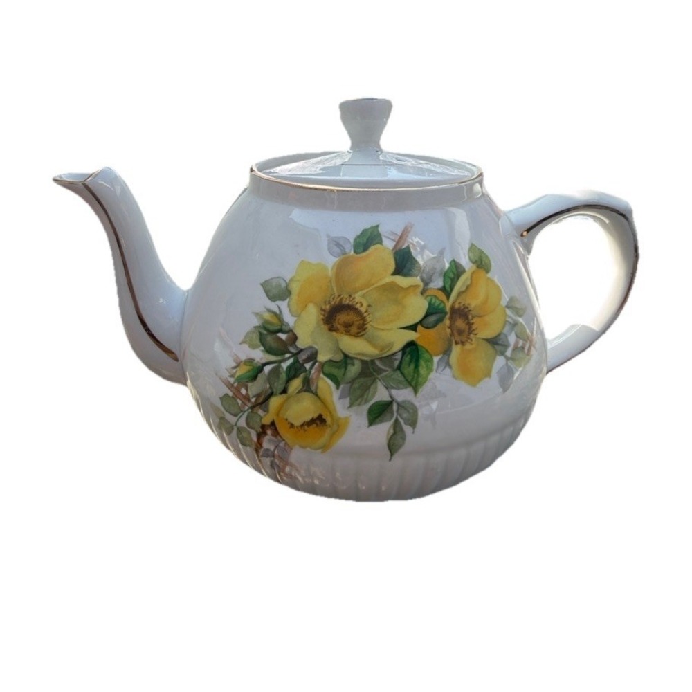 Vintage Ellgreave‎ Wood & Sons Ironstone Teapot Yellow Foetida Flowers Pattern